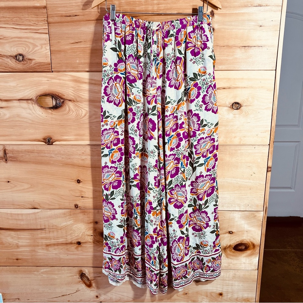 NWT Artelier Nicole Miller Vibrant Funky Floral Wide Leg Flowy Boho Pants